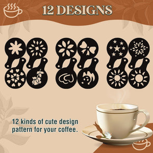 12Pcs Coffee Decorating Stencils